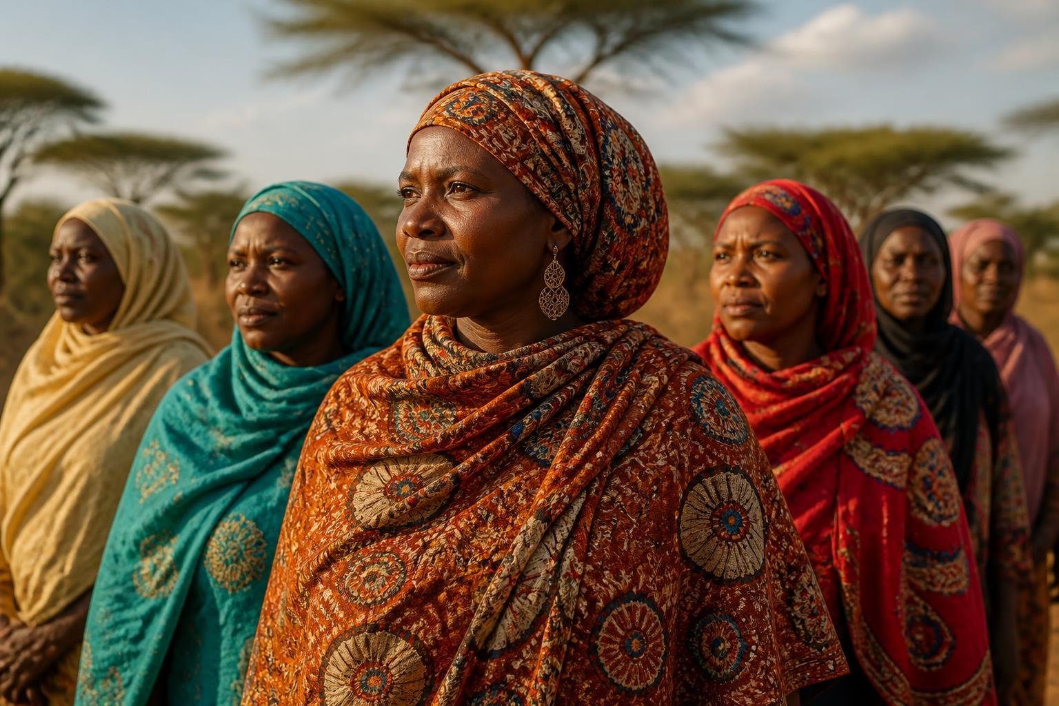 Women of a community movement standing together